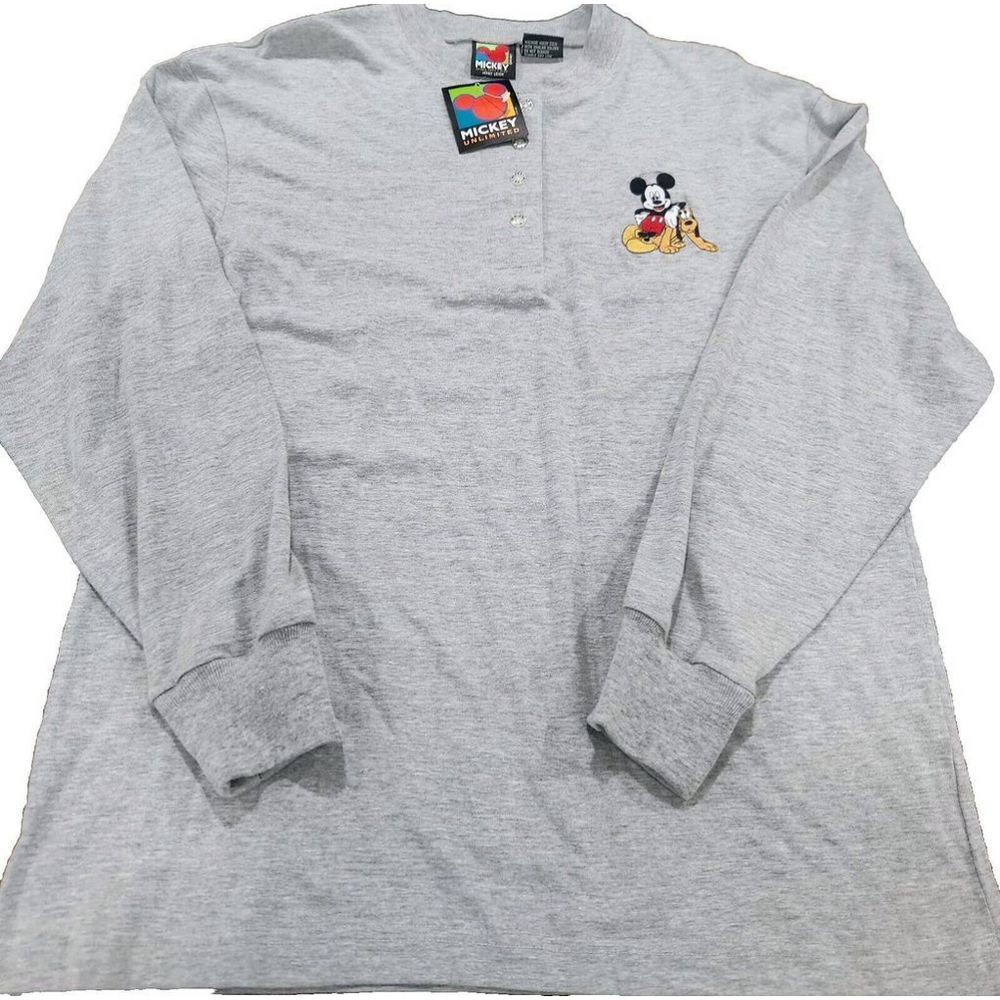 Disney Mickey Unlimited Mens T-Shirt Long Sleeves Gray Small Graphic Pluto NWT - Picture 2 of 8